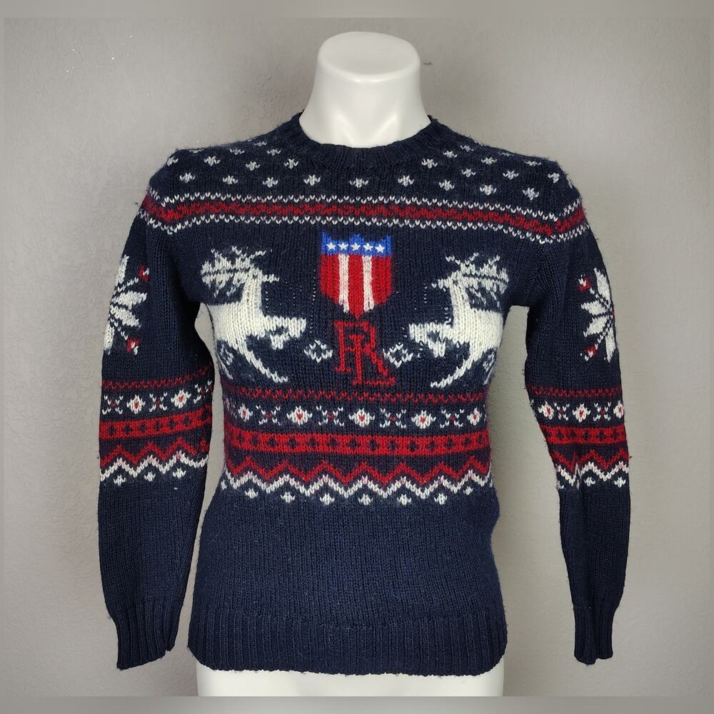 Ralph Lauren Sport Blue Label Reindeer Fair Isle Wool Blend Sweater Small